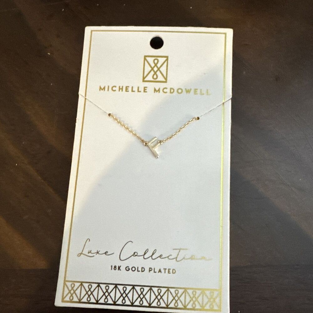 NEW Michelle McDowell Luxe Initial Letter “F” 18k Gold Plated Necklace